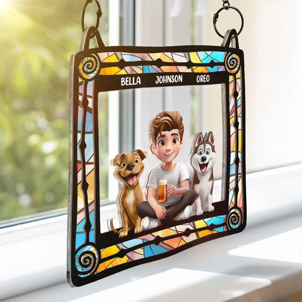 Dog Mom,Dog Dad,Dog Lovers,Happy,Pet Lovers,Pet Mom,Pet Dad - Dog Mom Dog Dad - Personalized Window Hanging Suncatcher Ornament
