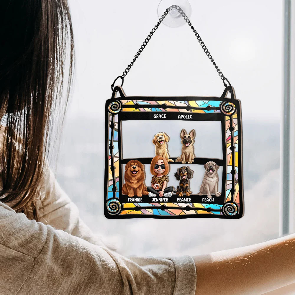 Dog Mom,Dog Dad,Dog Lovers,Happy,Pet Lovers,Pet Mom,Pet Dad - Dog Mom Dog Dad - Personalized Window Hanging Suncatcher Ornament
