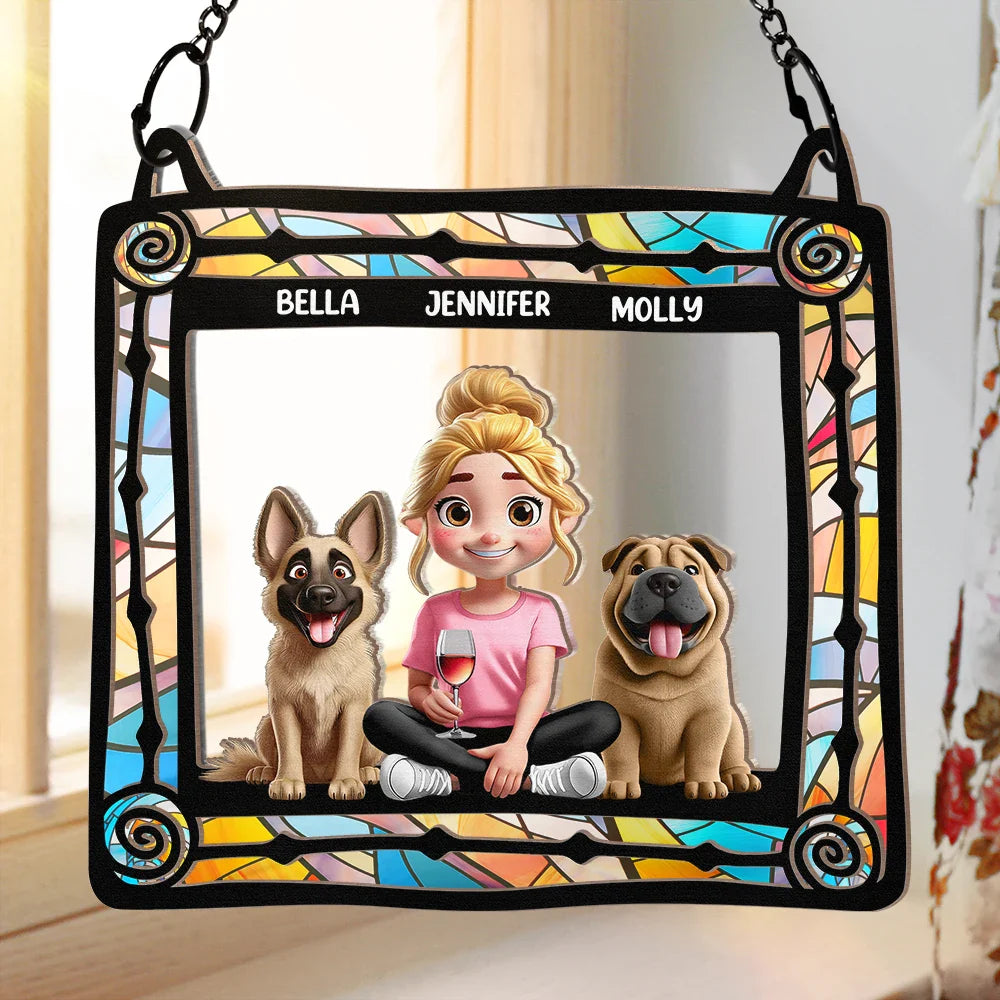 Dog Mom,Dog Dad,Dog Lovers,Happy,Pet Lovers,Pet Mom,Pet Dad - Dog Mom Dog Dad - Personalized Window Hanging Suncatcher Ornament
