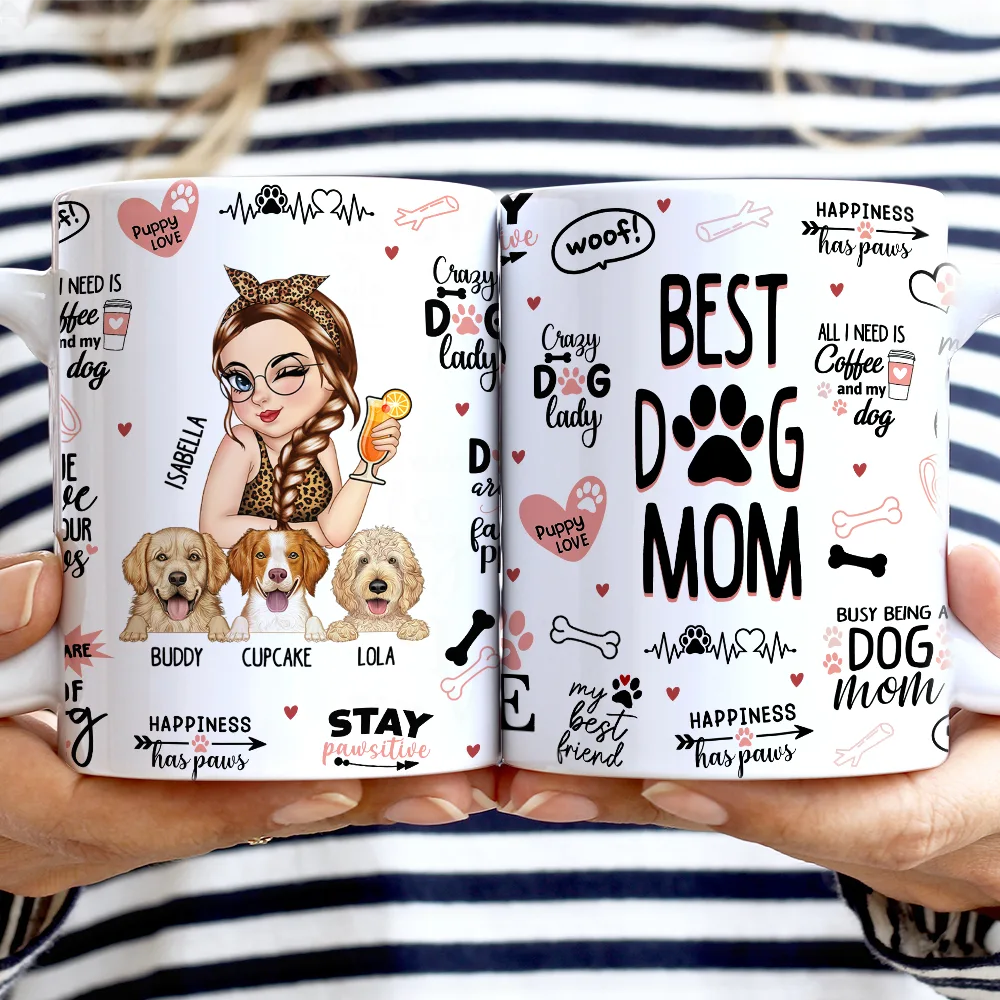 Dog Lovers,Pet Lovers,Dog Mom,Pet Mom - Best Dog Mom Puppy Love - Personalized White Edge-to-Edge Mug
