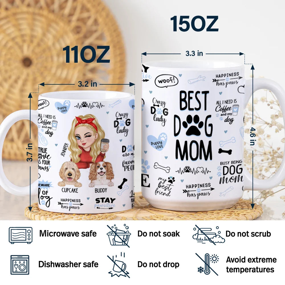 Dog Lovers,Pet Lovers,Dog Mom,Pet Mom - Best Dog Mom Puppy Love - Personalized White Edge-to-Edge Mug
