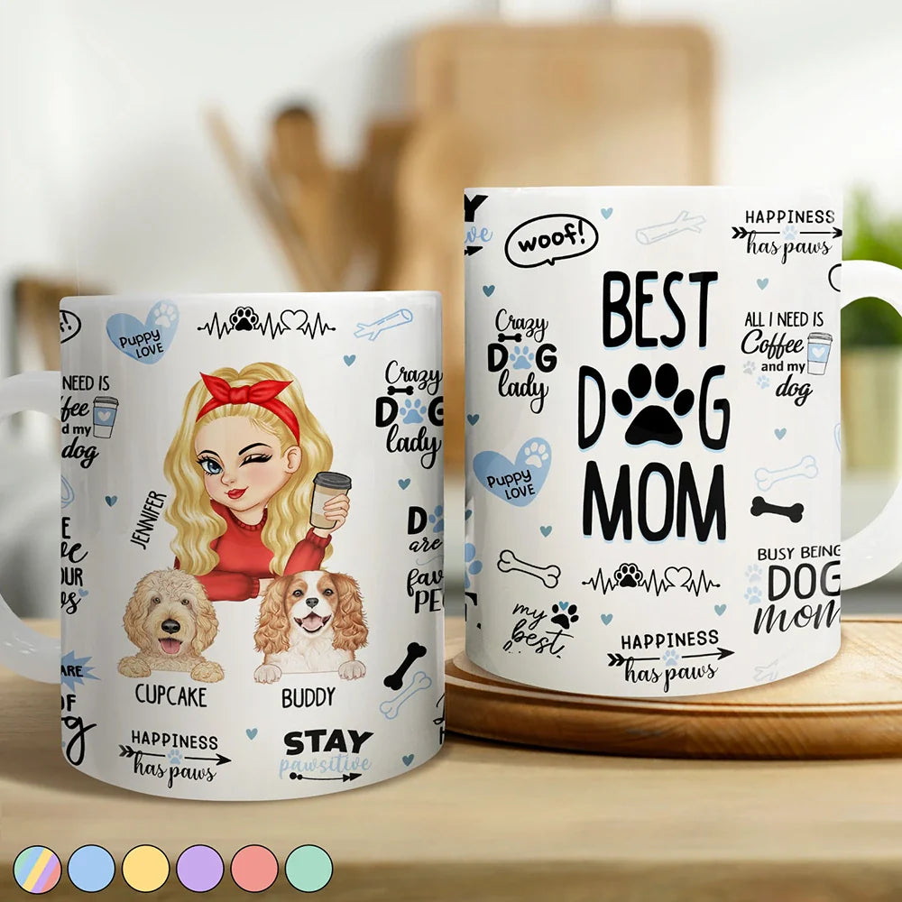 Best Dog Mom Puppy Love - Personalized White Edge-to-Edge Mug