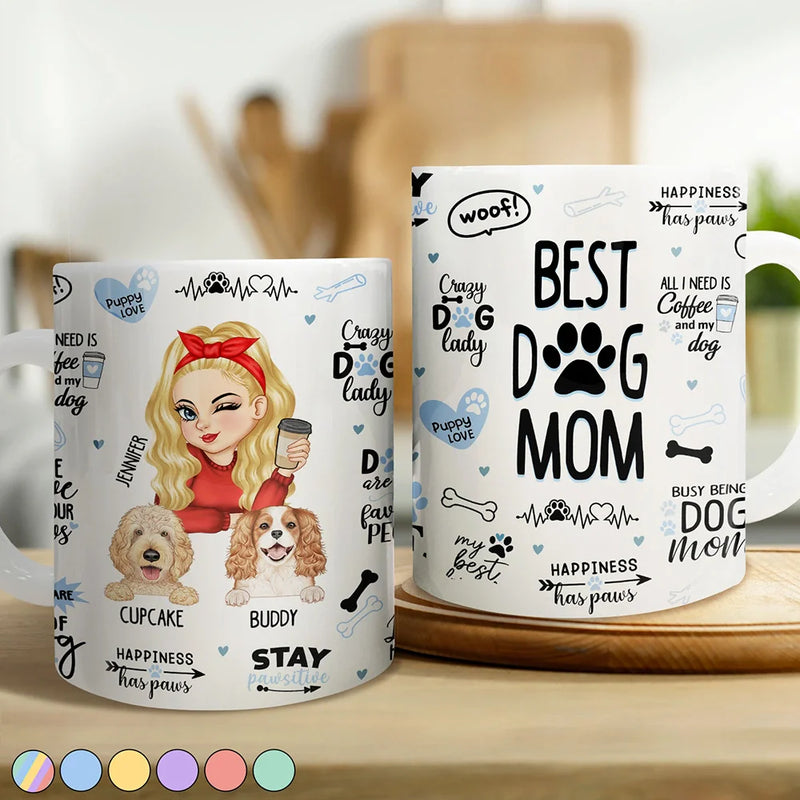 Best Dog Mom Puppy Love - Personalized White Edge-to-Edge Mug