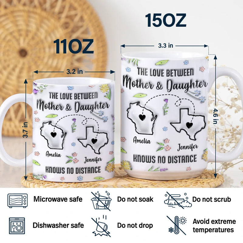 Gift For Mother,Mom - Children,Long Distance - The Love Between Mother & Daughter State - 3D Inflated Effect Printed Mug, Personalized White Edge-to-Edge Mug