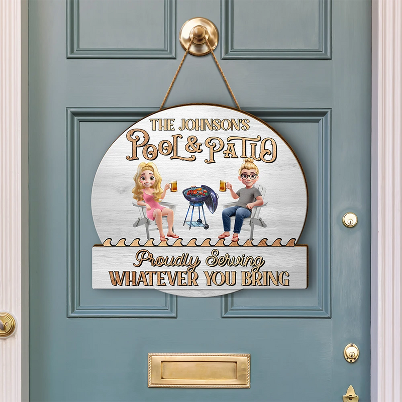 Gift For Couples,Gift For Husband,Gift For Wife,Poolside,Patio,Grilling,Funny,Non-Eng,Vector,Humorous - Couple Poolside Paradise Relax Enjoy 3D Effect - Personalised Custom Shaped Wood Sign