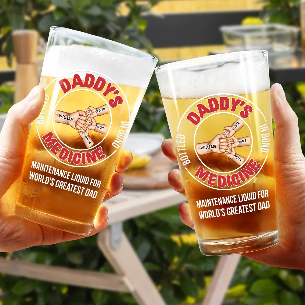 Gift For Father, Funny, Dad - Children - Maintenance Liquid For World's Greatest Dad - Personalized Beer Glass