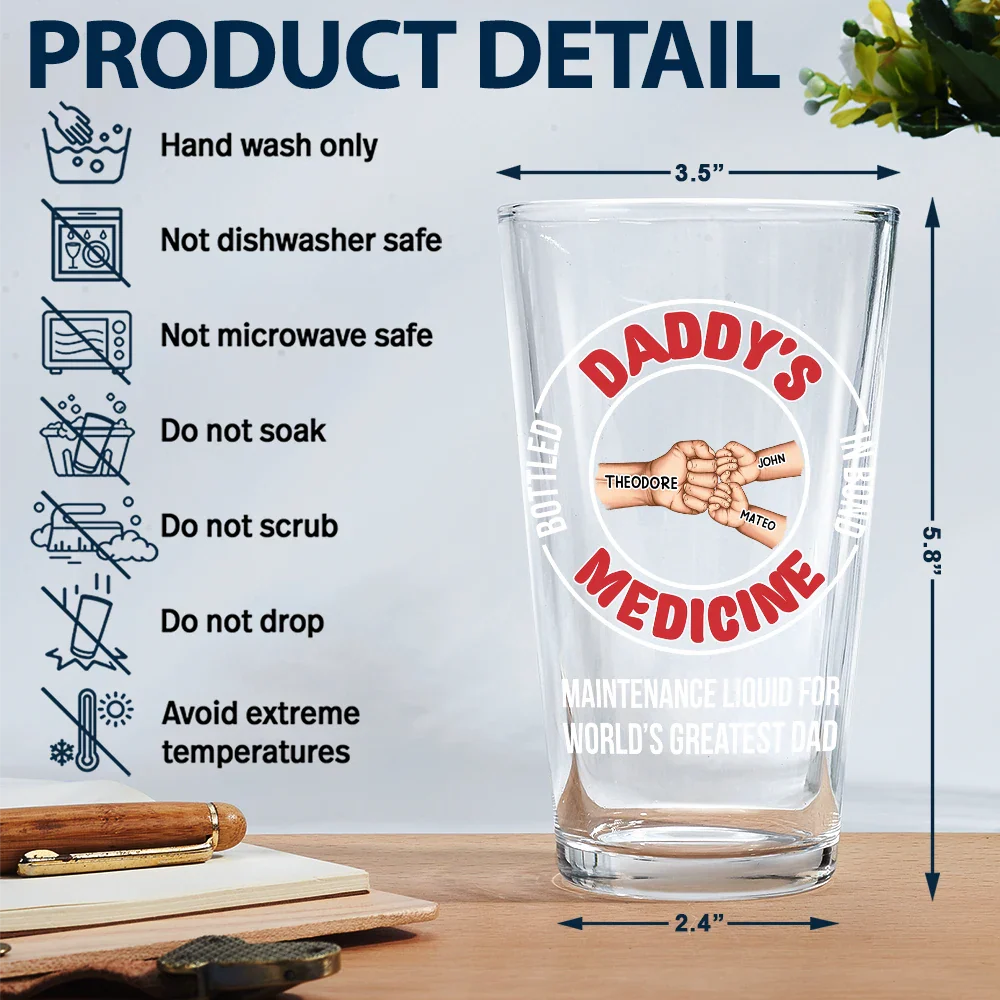 Gift For Father, Funny, Dad - Children - Maintenance Liquid For World's Greatest Dad - Personalized Beer Glass