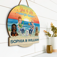 Gift For Couples,Pet Couple,Pet Lovers - You And Me And The Fur Babies Beach View - Personalized Custom Shaped Wood Sign