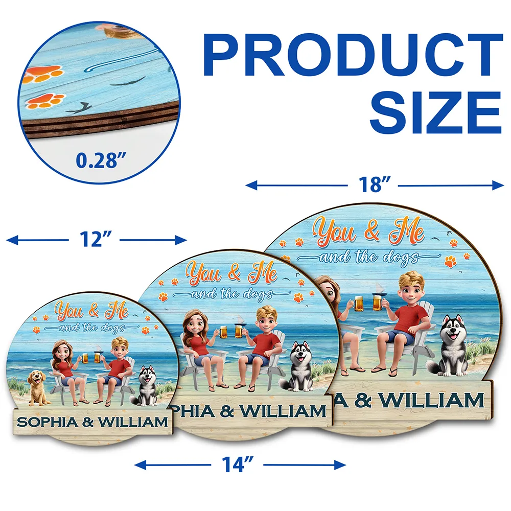 Gift For Couples,Pet Couple,Pet Lovers - You And Me And The Fur Babies Beach View - Personalized Custom Shaped Wood Sign