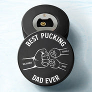 Gift For Father,Dad,Children - Best Pucking Dad Coach Ever - Personalized Hockey Puck Bottle Opener