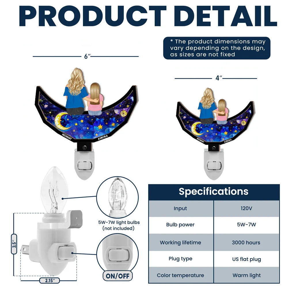 Gift For Women,Gift For Mother,Gift For Grandma,Gift For Daughter,Gift For Son,Gift For Sisters,Gift For Sibling,Daughters,Children,Mom,Sons,Grandma,Grandkids - Grandma Mom And Children Sitting On The Moon - Personalized Plug-in Night Light