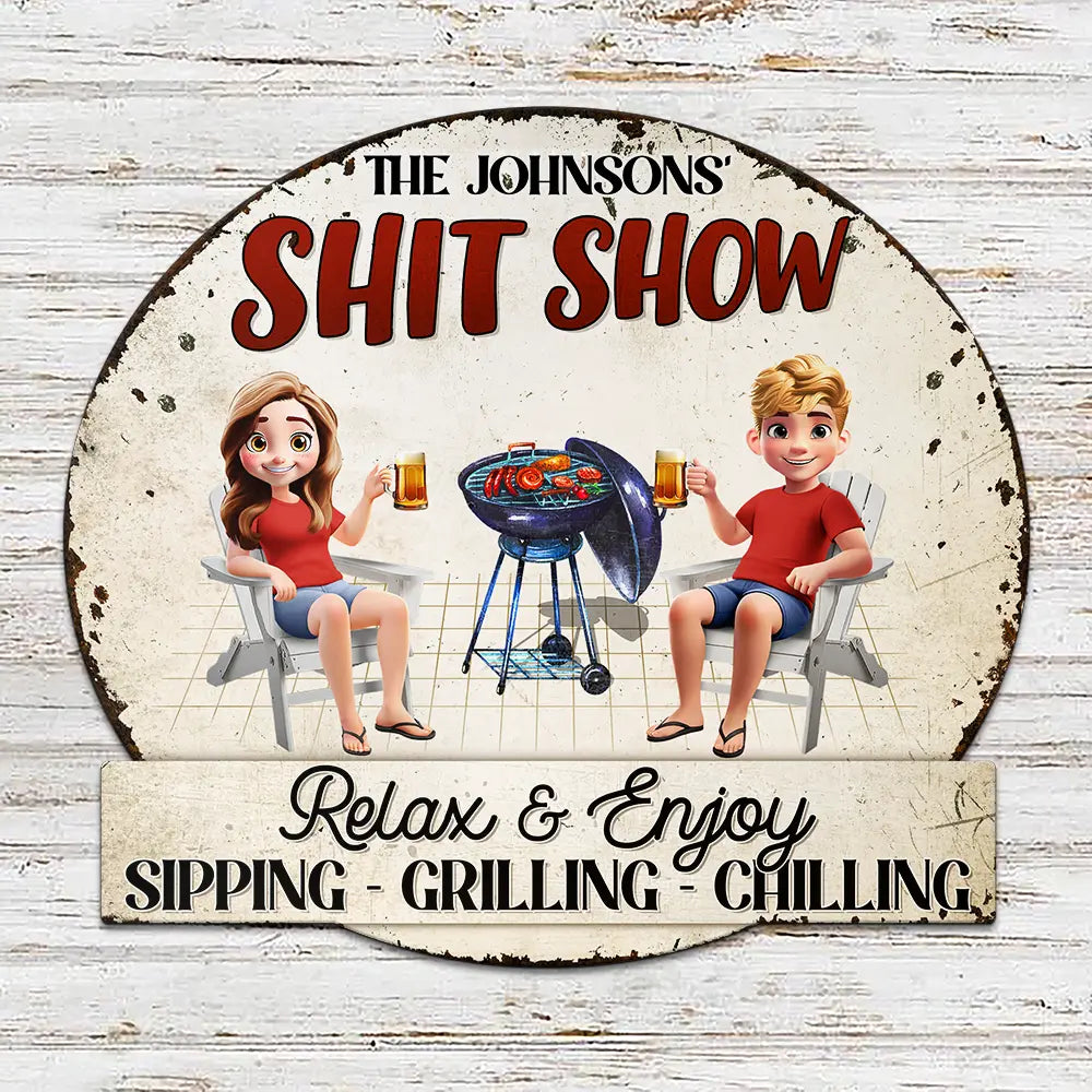 Gift For Couples,Gift For Husband,Gift For Wife,Gift For Boyfriend,Poolside - Couple Poolside Bar & Grill Listen To Good Music - Personalized Custom Shaped Metal Sign