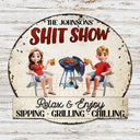 Gift For Couples,Gift For Husband,Gift For Wife,Gift For Boyfriend,Poolside - Couple Poolside Bar & Grill Listen To Good Music - Personalized Custom Shaped Metal Sign