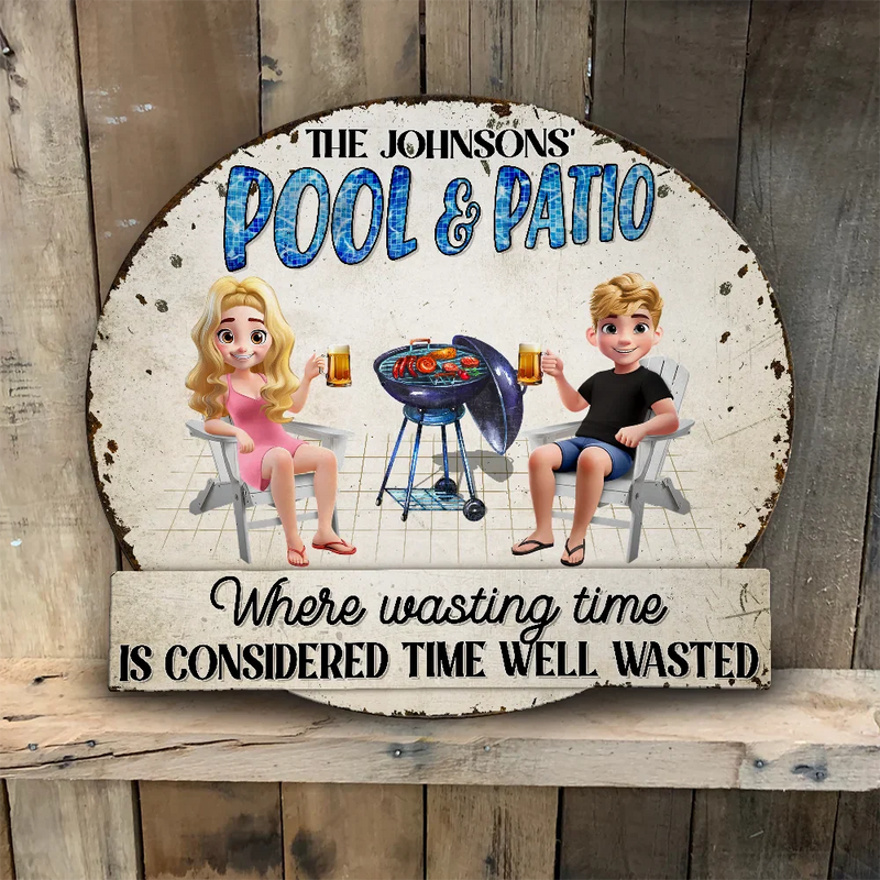 Gift For Couples,Gift For Husband,Gift For Wife,Gift For Boyfriend,Poolside - Couple Poolside Bar & Grill Listen To Good Music - Personalized Custom Shaped Metal Sign