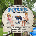 Gift For Couples,Gift For Husband,Gift For Wife,Gift For Boyfriend,Poolside - Couple Poolside Bar & Grill Listen To Good Music - Personalized Custom Shaped Metal Sign