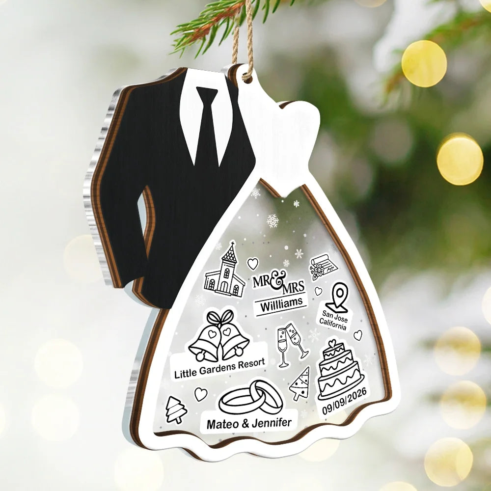 First Christmas Ornament Couple Bride & Groom - Personalized 2-Layered Mix Ornament
