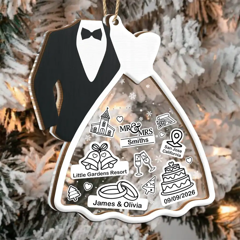 First Christmas Ornament Couple Bride & Groom - Personalized 2-Layered Mix Ornament