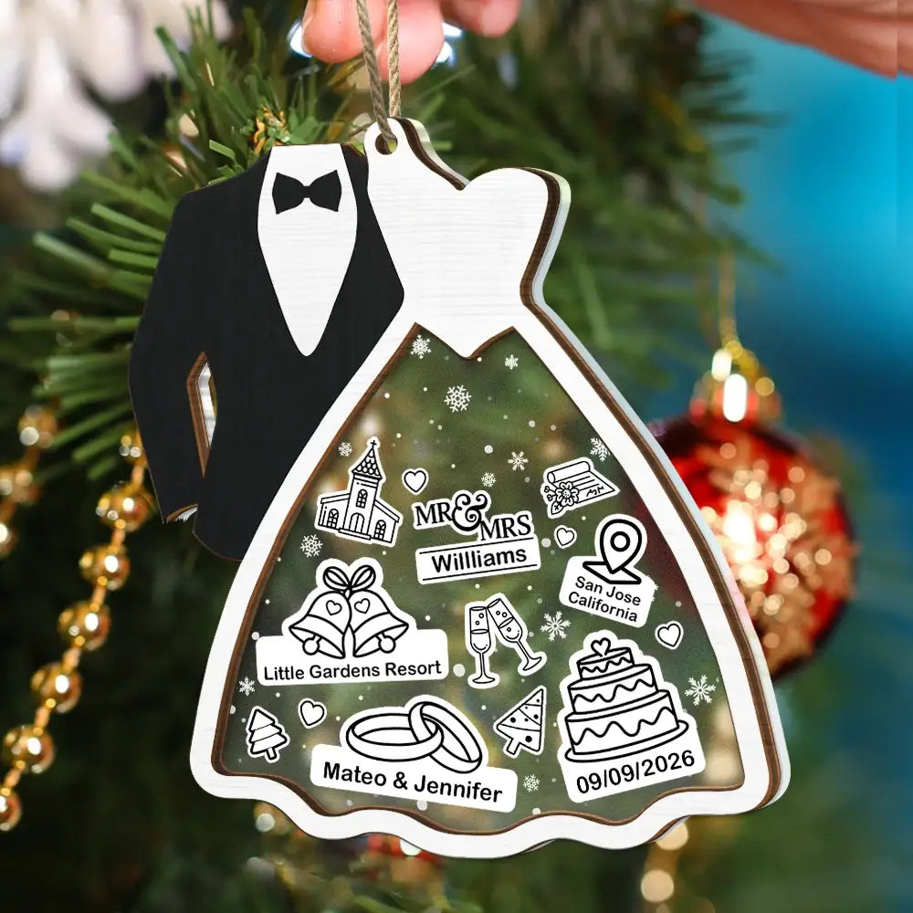 First Christmas Ornament Couple Bride & Groom - Personalized 2-Layered Mix Ornament