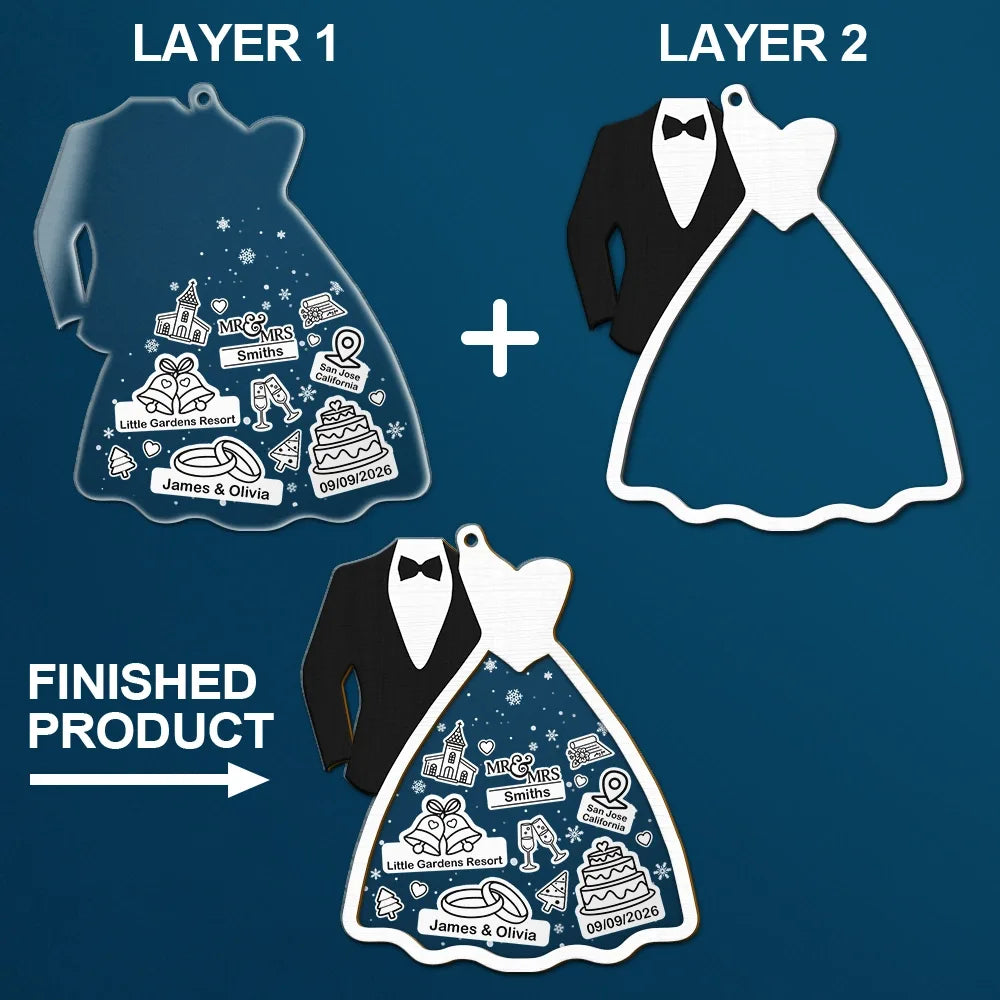 First Christmas Ornament Couple Bride & Groom - Personalized 2-Layered Mix Ornament