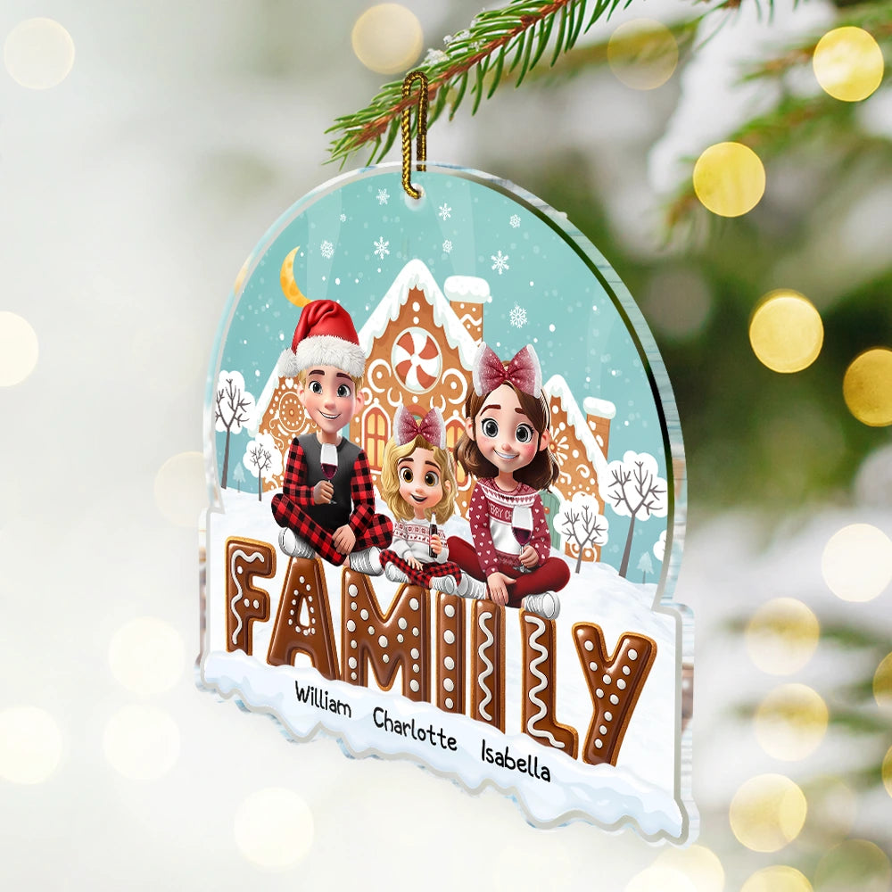 Gift For Couples,Family,Parents,Happy,Christmas - 3D Effect Family Christmas Cookies For Parent, Kid, Baby - Personalized Custom Shaped Acrylic Ornament