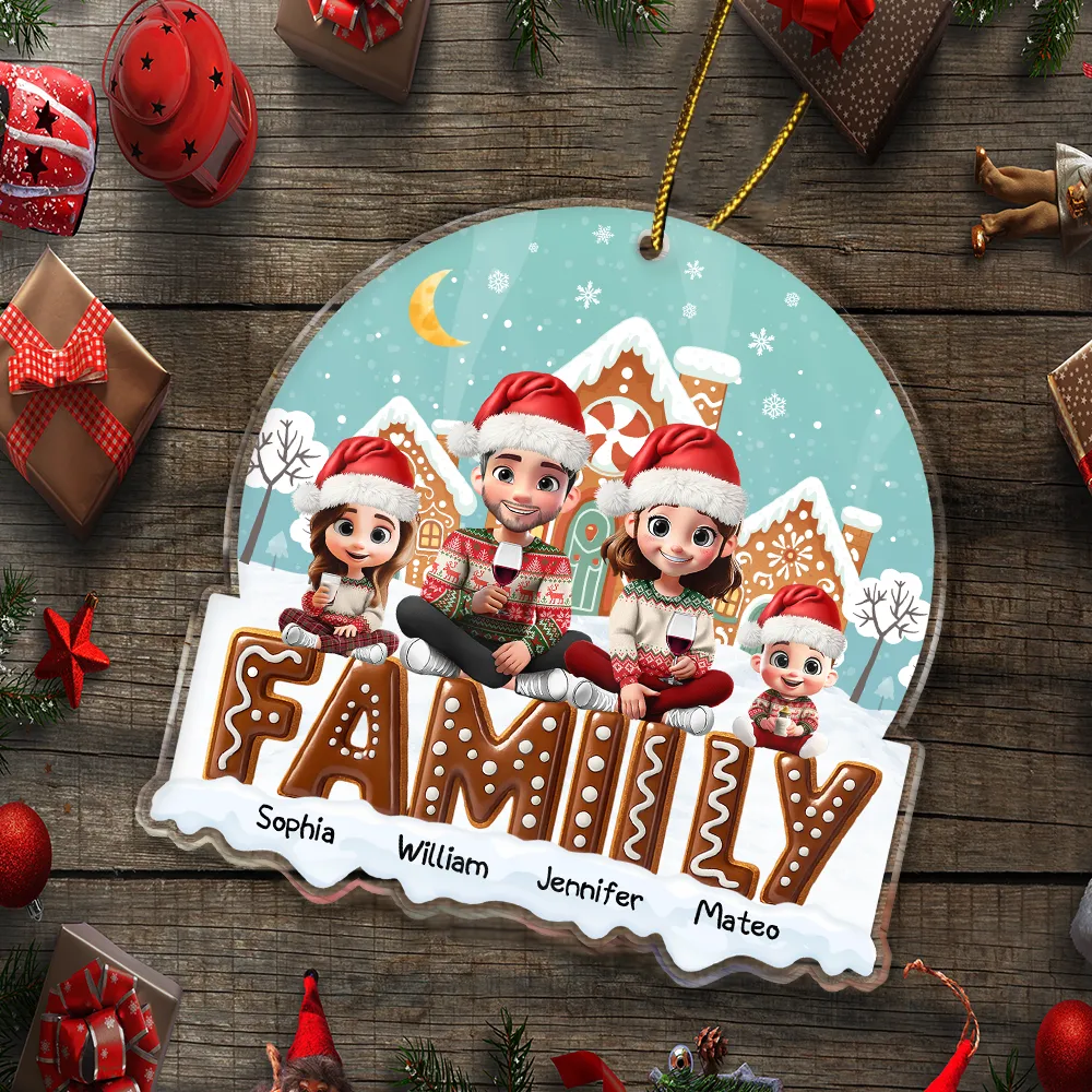 Gift For Couples,Family,Parents,Happy,Christmas - 3D Effect Family Christmas Cookies For Parent, Kid, Baby - Personalized Custom Shaped Acrylic Ornament
