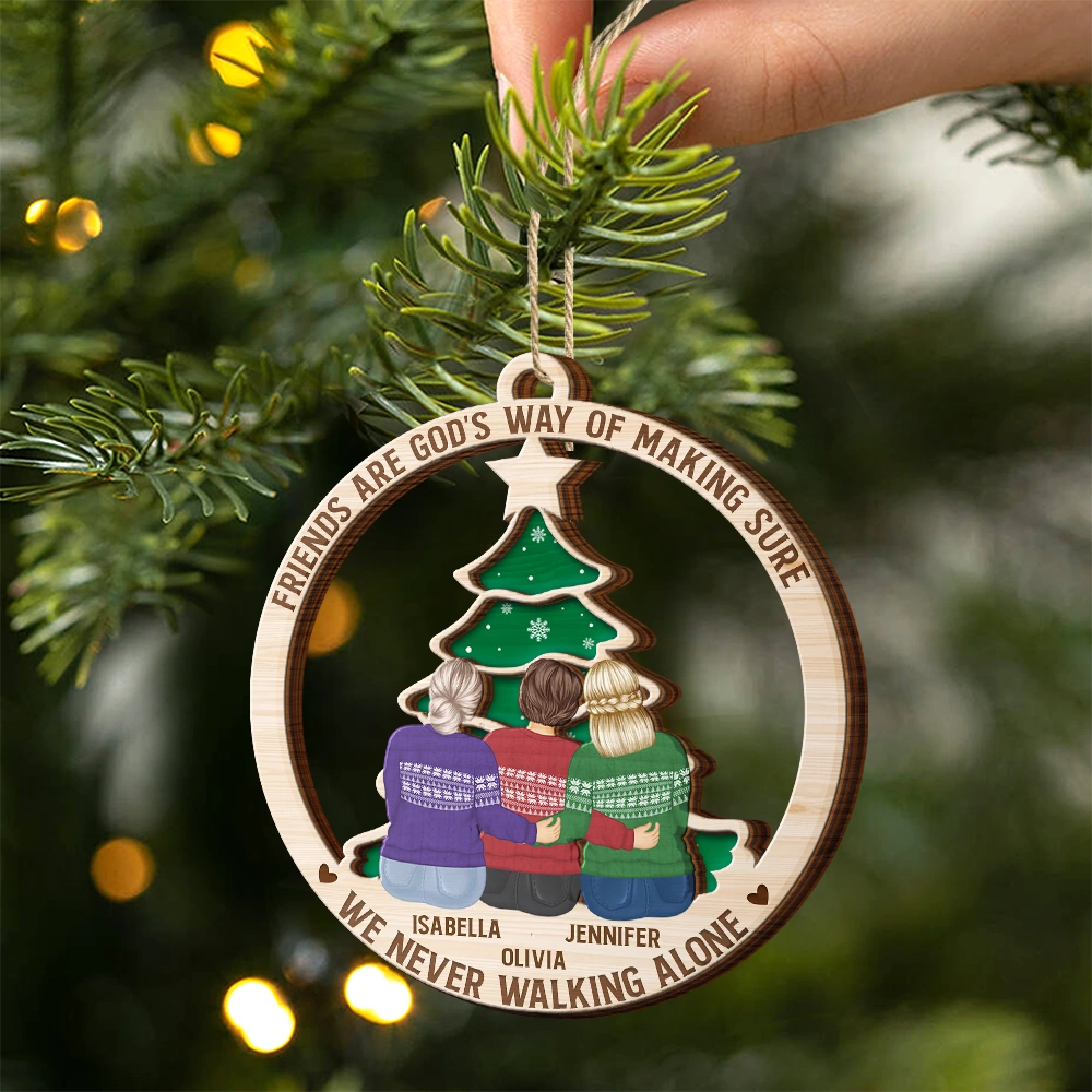 Christmas,Long Distance,Gift For Bestie,Happy - Long Distance Friends My Heart Stays With You - Personalized 2-Layered Wooden Ornament