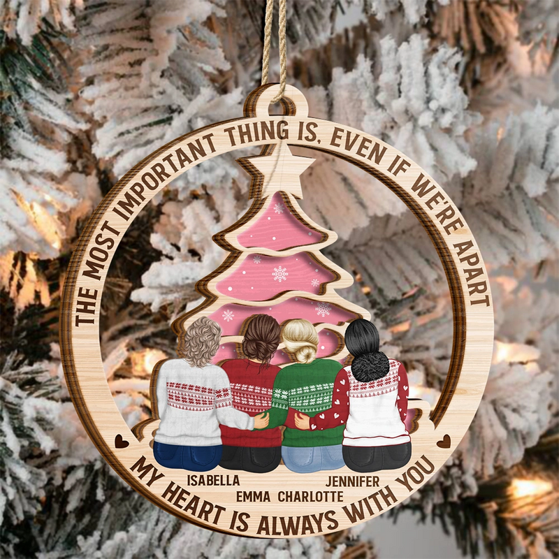 Christmas,Long Distance,Gift For Bestie,Happy - Long Distance Friends My Heart Stays With You - Personalized 2-Layered Wooden Ornament