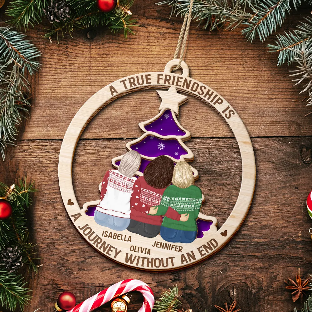 Christmas,Long Distance,Gift For Bestie,Happy - Long Distance Friends My Heart Stays With You - Personalized 2-Layered Wooden Ornament