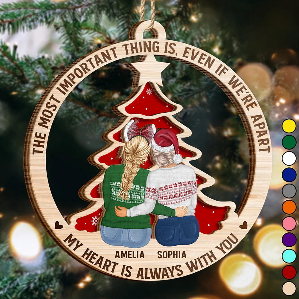 Christmas,Long Distance,Gift For Bestie,Happy - Long Distance Friends My Heart Stays With You - Personalized 2-Layered Wooden Ornament