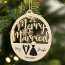 Christmas,Gift For Couples,Gift For Husband,Gift For Wife,Happy - First Christmas Couple Merry & Married - Personalized Custom Shaped Wooden Ornament