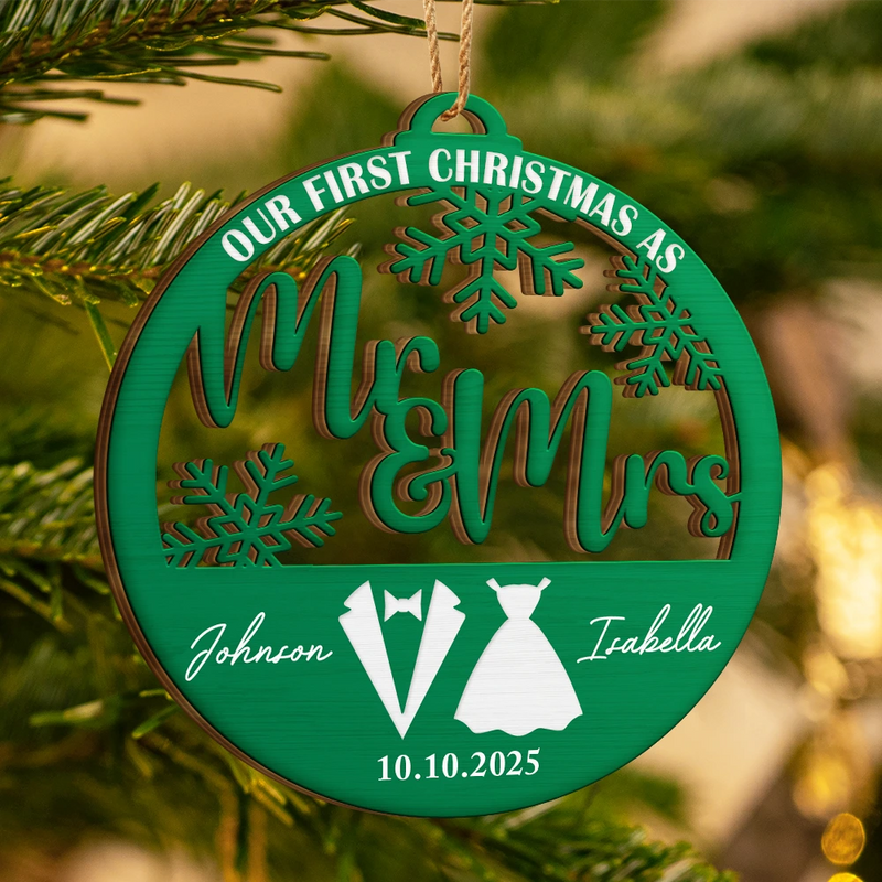 Christmas,Gift For Couples,Gift For Husband,Gift For Wife,Happy - First Christmas Couple Merry & Married - Personalized Custom Shaped Wooden Ornament