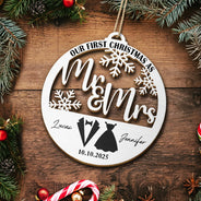 Christmas,Gift For Couples,Gift For Husband,Gift For Wife,Happy - First Christmas Couple Merry & Married - Personalized Custom Shaped Wooden Ornament