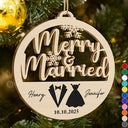 Christmas,Gift For Couples,Gift For Husband,Gift For Wife,Happy - First Christmas Couple Merry & Married - Personalized Custom Shaped Wooden Ornament
