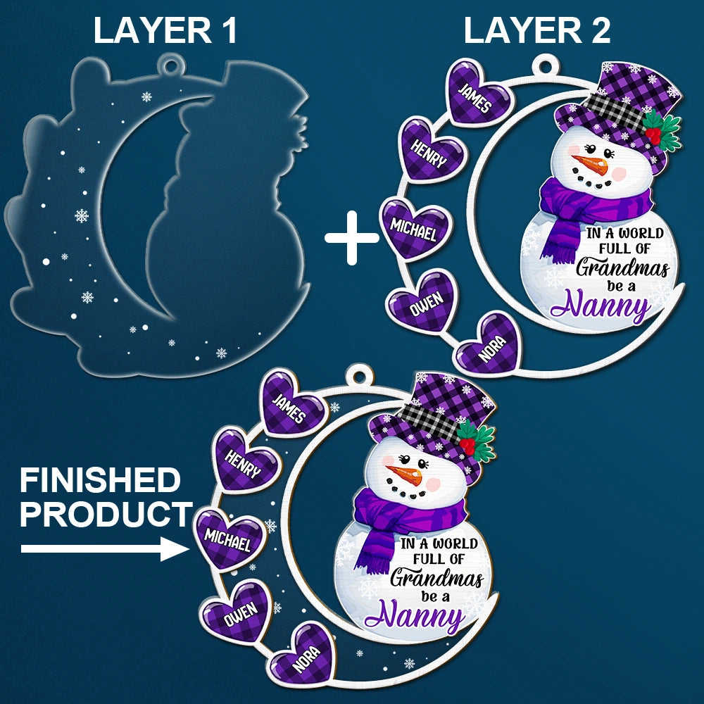 Gift For Yourself,Gift For Women,Gift For Grandma,Christmas,Love - Snowwoman World Full Of Grandmas - Personalized 2-Layered Mix Ornament