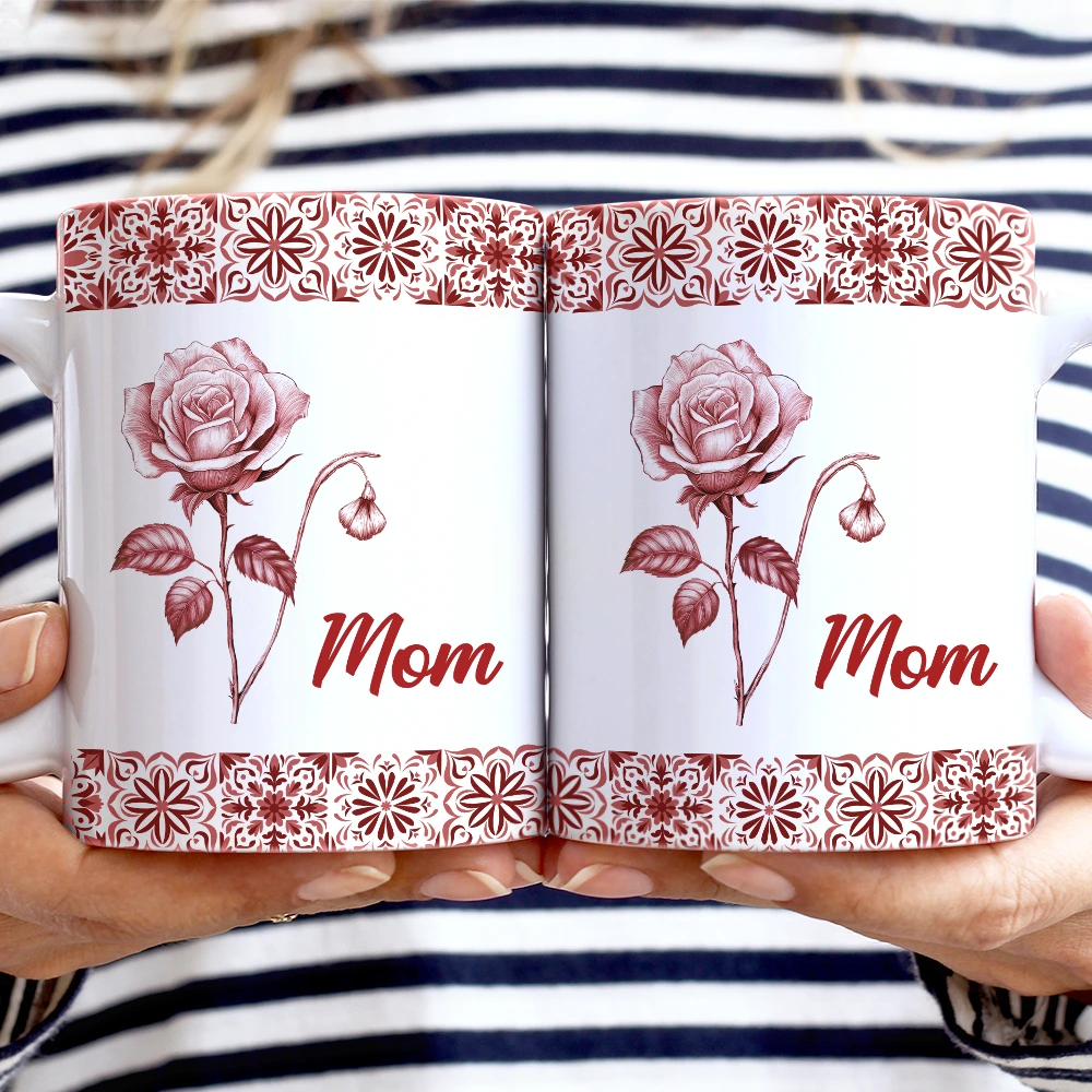 Gift For Wife,Gift For Girlfriend,Gift For Yourself,Gift For Women,Gift For Mother,Gift For Grandma,Love - Mediterranean Pattern With Birth Month Flower - Personalized White Edge-to-Edge Mug