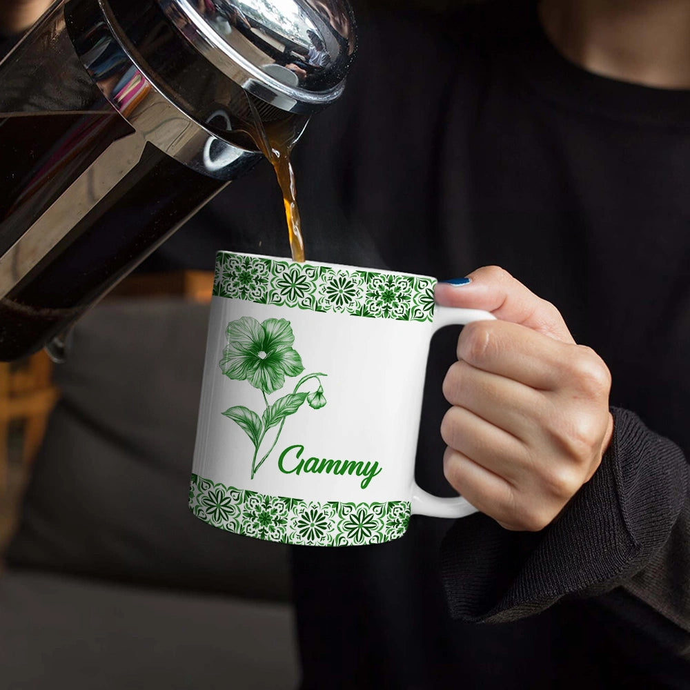 Gift For Wife,Gift For Girlfriend,Gift For Yourself,Gift For Women,Gift For Mother,Gift For Grandma,Love - Mediterranean Pattern With Birth Month Flower - Personalized White Edge-to-Edge Mug