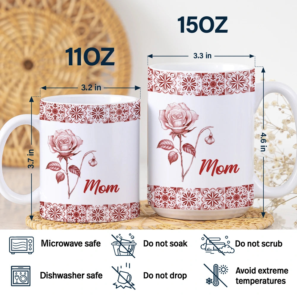 Gift For Wife,Gift For Girlfriend,Gift For Yourself,Gift For Women,Gift For Mother,Gift For Grandma,Love - Mediterranean Pattern With Birth Month Flower - Personalized White Edge-to-Edge Mug