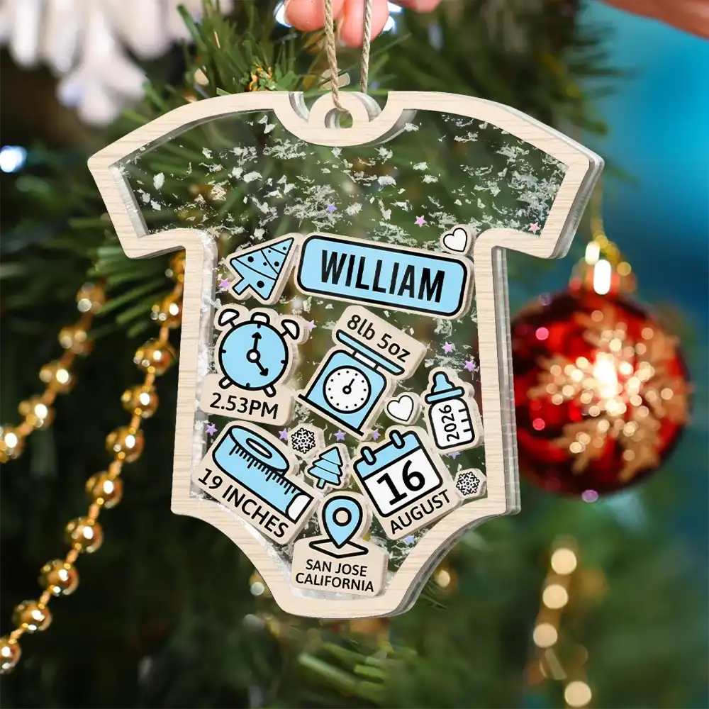 Christmas,New Dad,New baby,New Mom,Happy,Custom Photo - Baby Onise Baby Information - Personalized 3-Layered Acrylic Shaker Ornament
