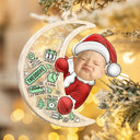Christmas,New Dad,New baby,New Mom,Happy,Custom Photo - Custom Photo Baby Photo First Christmas Moon, Baby Information - Personalized 3-Layered Acrylic Shaker Ornament
