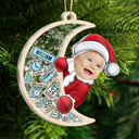 Christmas,New Dad,New baby,New Mom,Happy,Custom Photo - Custom Photo Baby Photo First Christmas Moon, Baby Information - Personalized 3-Layered Acrylic Shaker Ornament