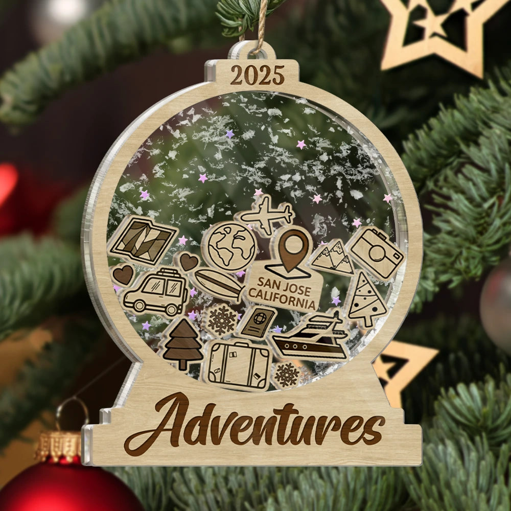 Christmas,Travel,Gift For Yourself,Happy - Travel Goal, Destination Of The Year - Personalized 3-Layered Acrylic Shaker Ornament