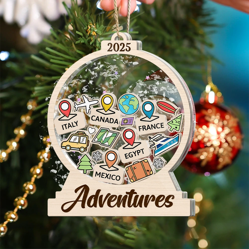 Christmas,Travel,Gift For Yourself,Happy - Travel Goal, Destination Of The Year - Personalized 3-Layered Acrylic Shaker Ornament
