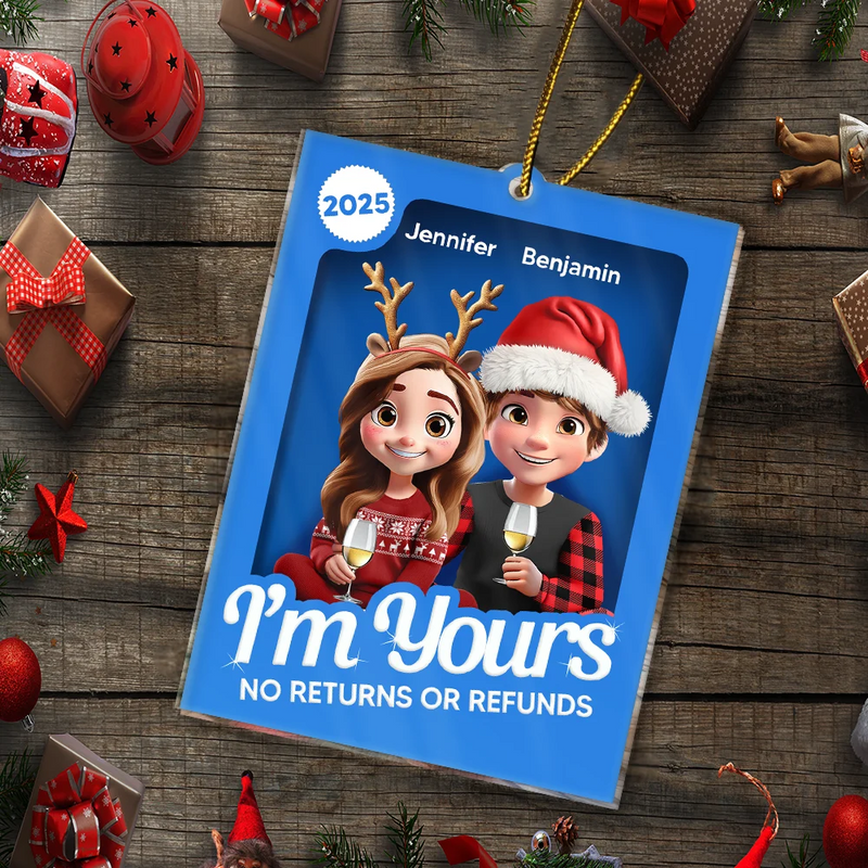 Christmas,Gift For Couples,Gift For Husband,Gift For Wife,Gift For Boyfriend,Gift For Girlfriend,Happy - Couple 3D Block I'm Yours No Returns - Personalized Custom Shaped Acrylic Ornament