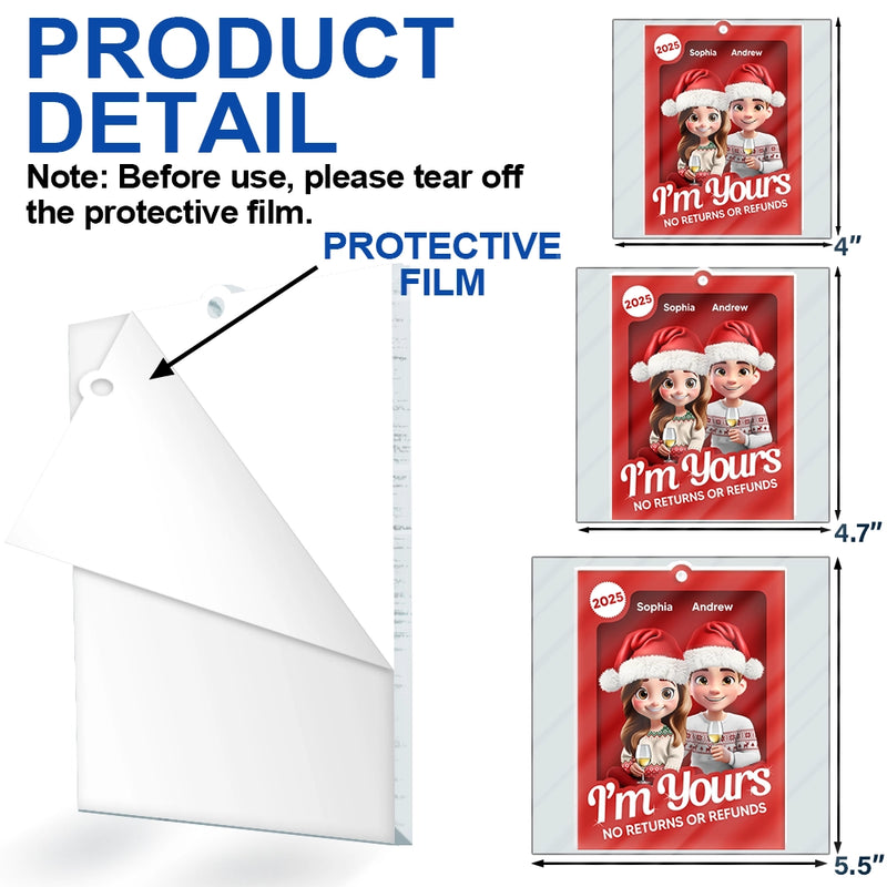 Christmas,Gift For Couples,Gift For Husband,Gift For Wife,Gift For Boyfriend,Gift For Girlfriend,Happy - Couple 3D Block I'm Yours No Returns - Personalized Custom Shaped Acrylic Ornament