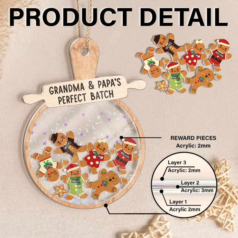 Christmas,Gift For Grandma,Grandma,Grandkids,Happy - Christmas Grandma Cookies Perfect Batch - Personalized 3-Layered Acrylic Shaker Ornament