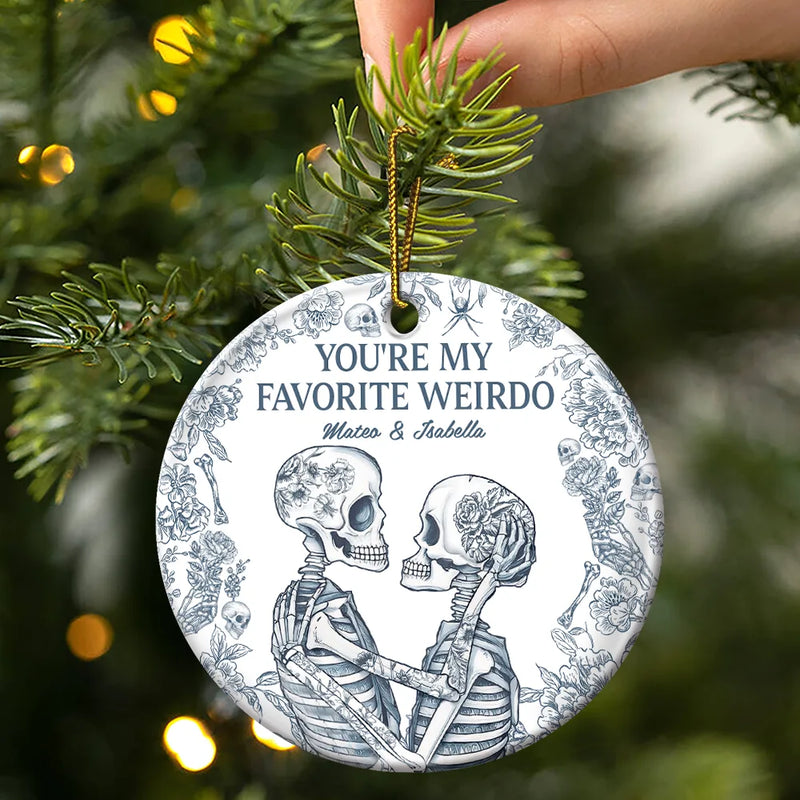 Christmas,Gift For Couples,Gift For Husband,Gift For Wife,Gift For Boyfriend,Gift For Girlfriend,Happy - Couple Skeleton Toile Design You Are My Favorite Weirdo - Personalized Circle Ceramic Ornament