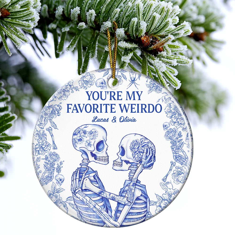 Christmas,Gift For Couples,Gift For Husband,Gift For Wife,Gift For Boyfriend,Gift For Girlfriend,Happy - Couple Skeleton Toile Design You Are My Favorite Weirdo - Personalized Circle Ceramic Ornament