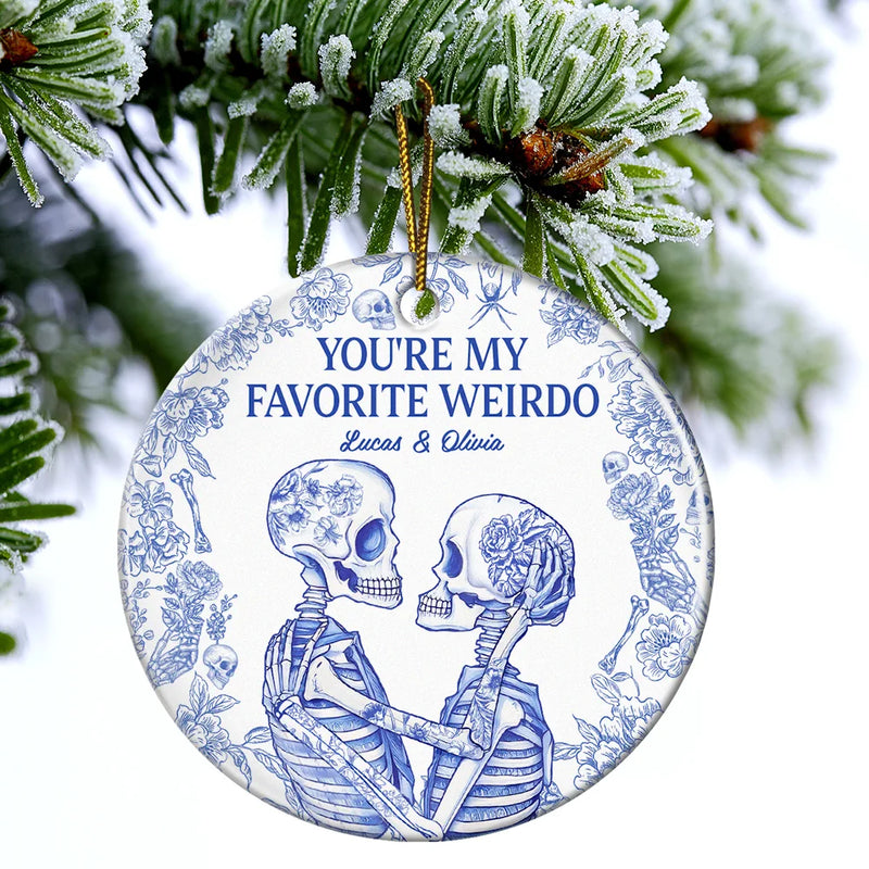 Christmas,Gift For Couples,Gift For Husband,Gift For Wife,Gift For Boyfriend,Gift For Girlfriend,Happy - Couple Skeleton Toile Design You Are My Favorite Weirdo - Personalized Circle Ceramic Ornament