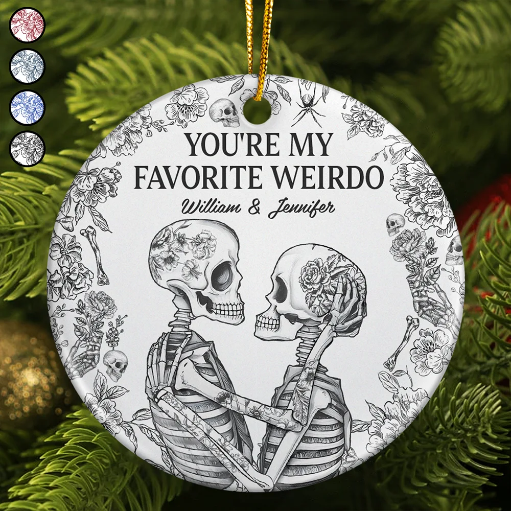 Christmas,Gift For Couples,Gift For Husband,Gift For Wife,Gift For Boyfriend,Gift For Girlfriend,Happy - Couple Skeleton Toile Design You Are My Favorite Weirdo - Personalized Circle Ceramic Ornament
