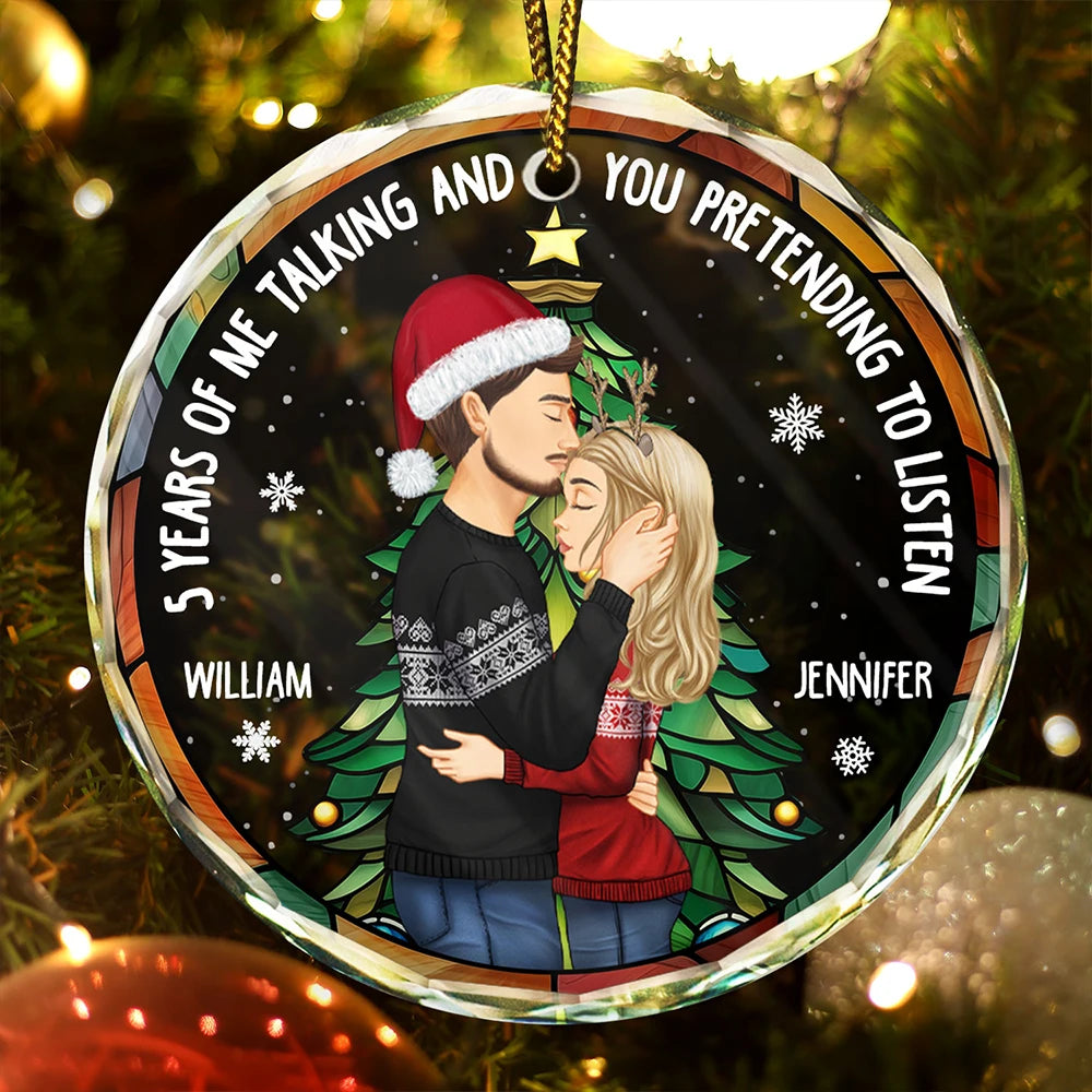 Years Of Me Talking Funny Anniversary Gift - Personalized Circle Glass Ornament